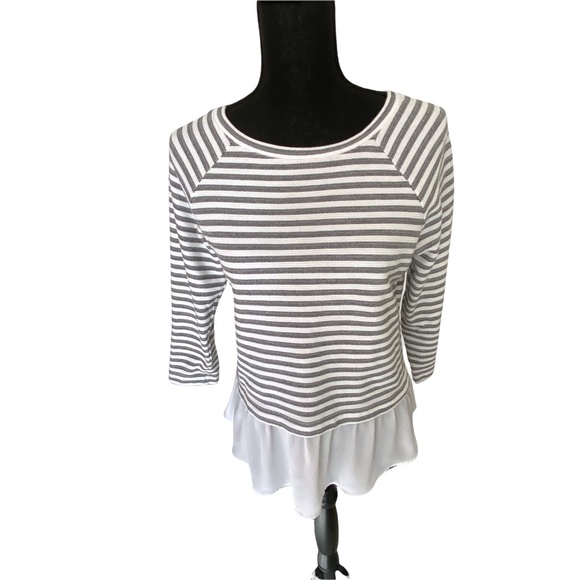 LOFT Striped Jersey Top with Flirty Peplum, Size Small - Picture 4 of 9